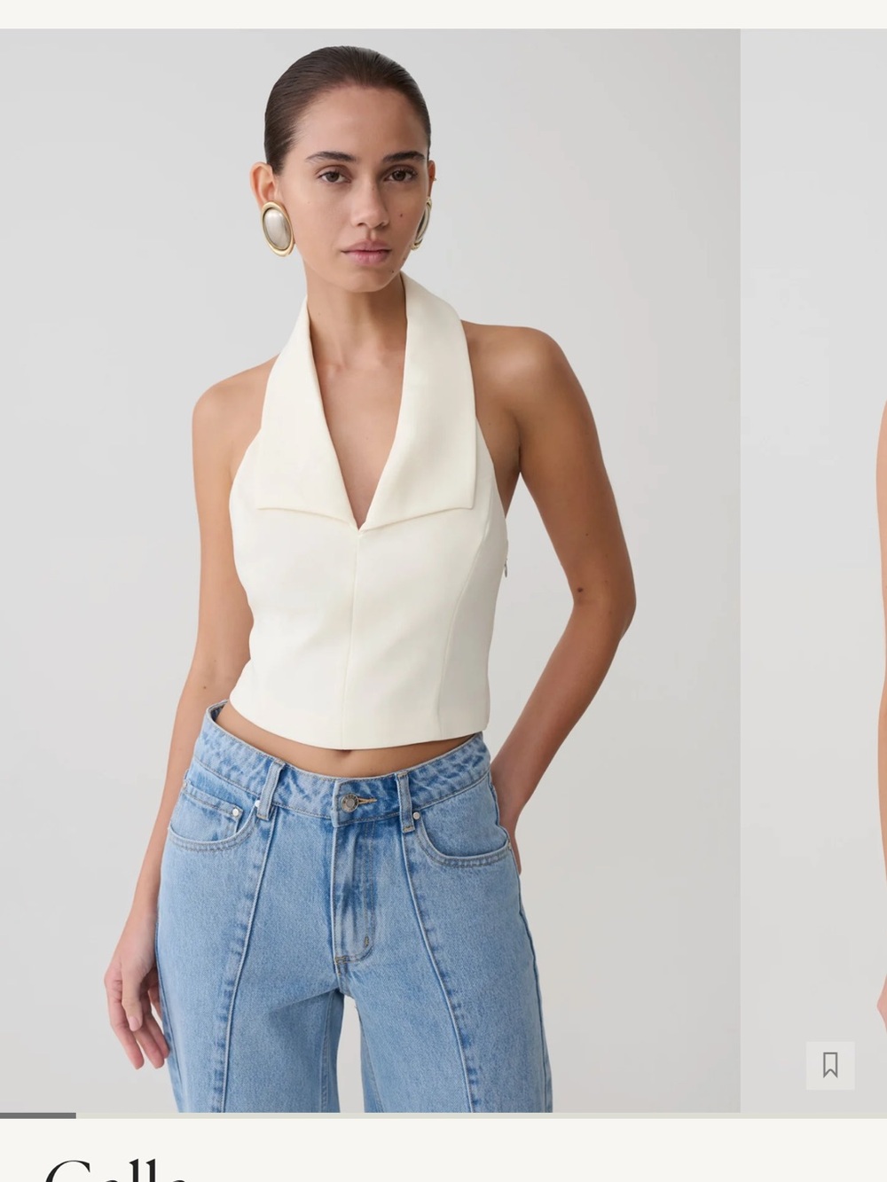 Meshki Calla Collared Sleeveless Halter Top - Ivory